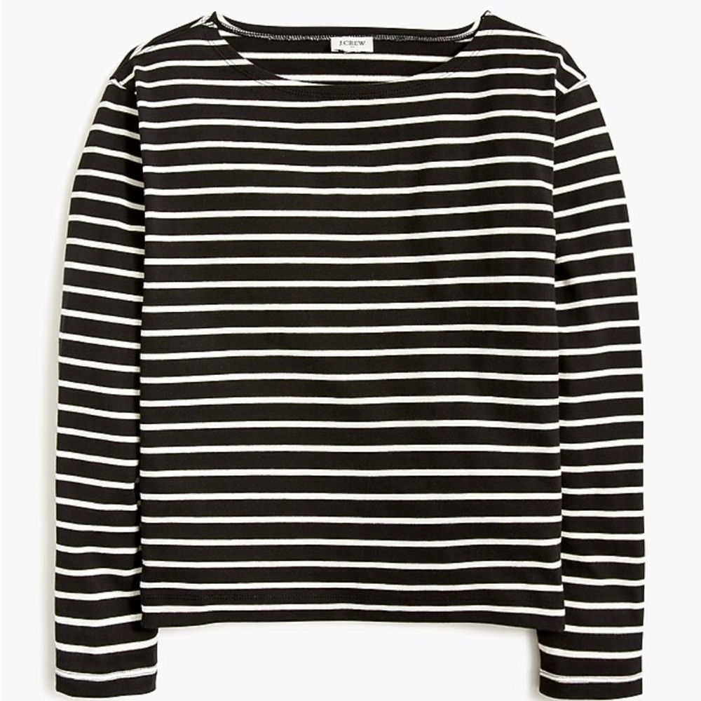 J. Crew Ladies Black and White Striped Boatneck Long Sleeve Tee